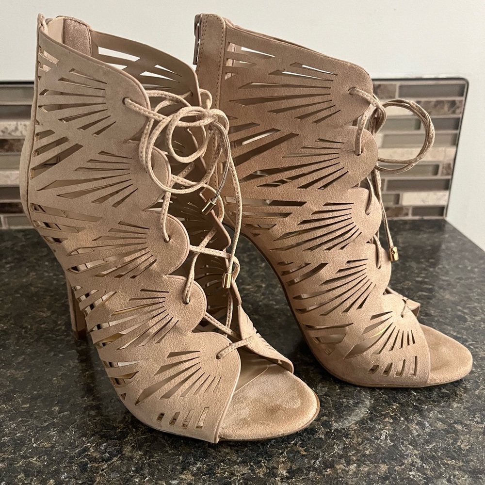 Also 4 1:2” sandal style bootie high heels.